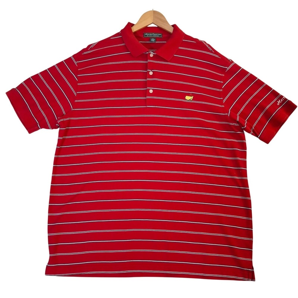 Masters Golf Shirt Mens XL Red Stripe Pima Cotton Polo Masters Collection‎